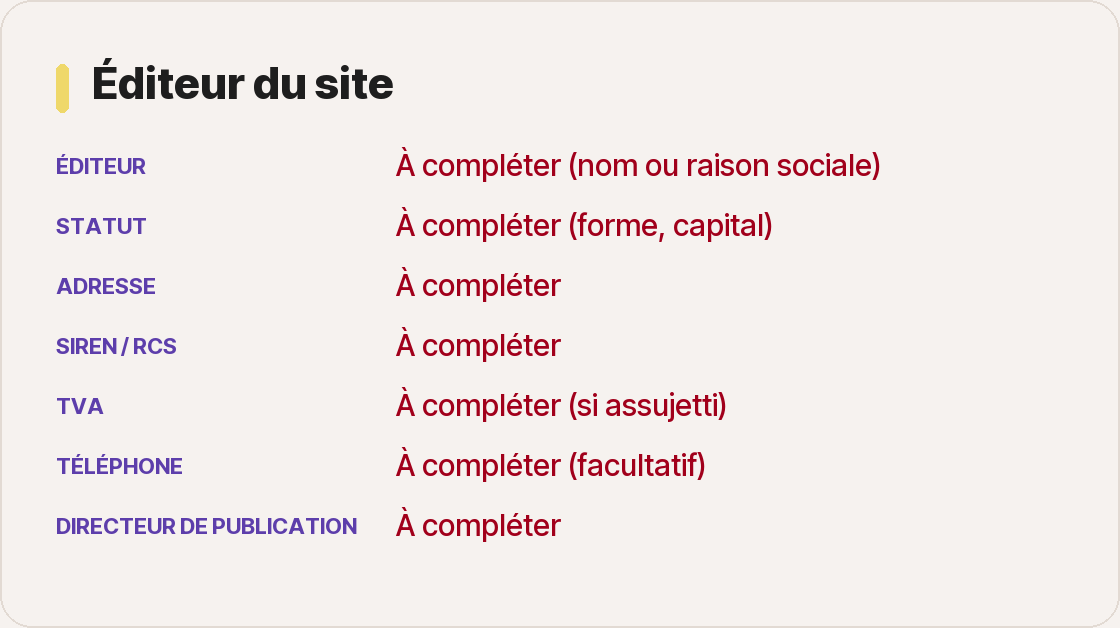 Identité et coordonnées de l'éditeur du site et du directeur de la publication