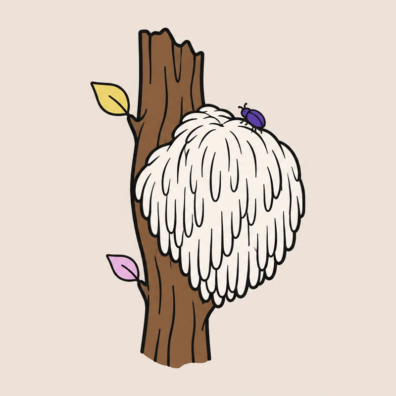 Illustration : hydne hérisson (Lion's Mane) sur un tronc