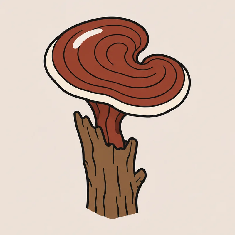 Illustration : Reishi rouge-brun sur une bûche