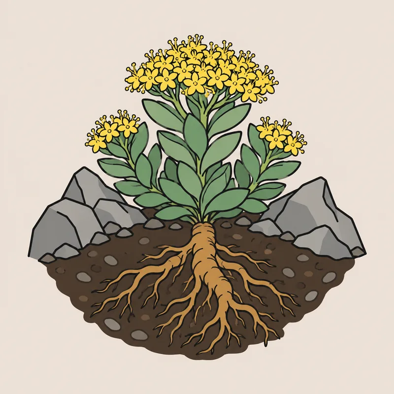 Illustration : rhodiola en fleurs jaunes